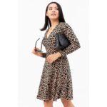 Brown Leopard Printed Double Breasted Dress
