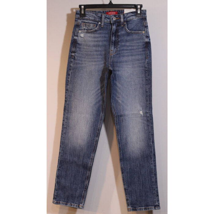 Guess High Rise Relaxed Straight Ripped Jeans