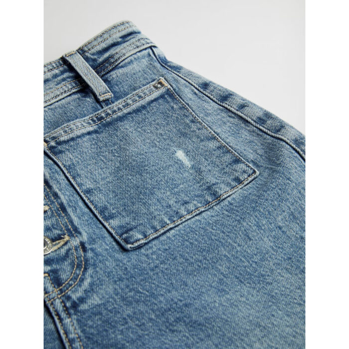 Guess High Rise Button Up Straight Ripped Jeans