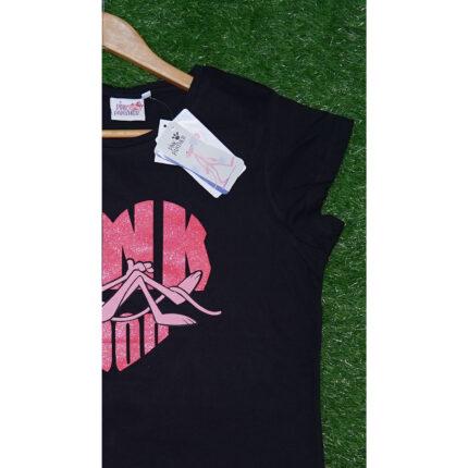 Pink Panther Shimer Logo Black T Shirt