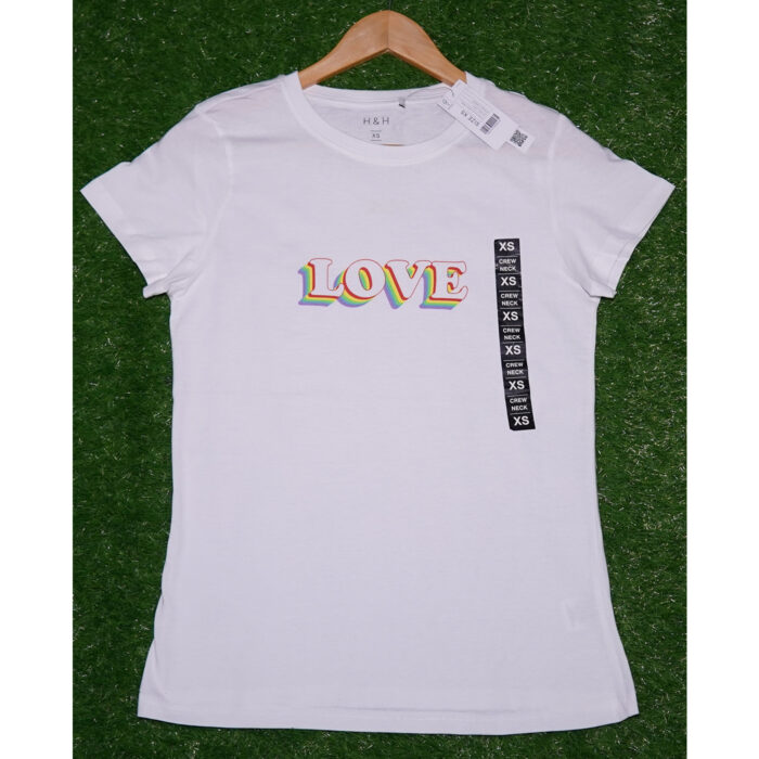 H&H White Love Printed T Shirt