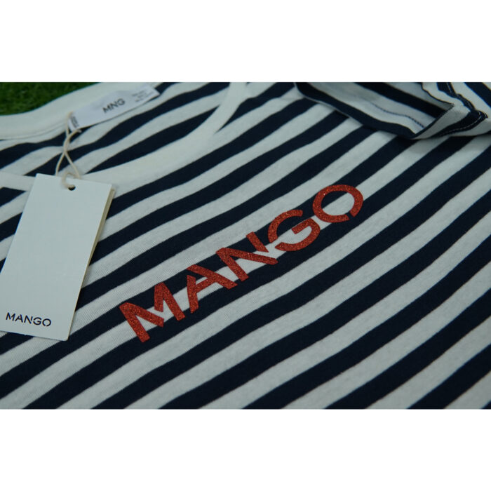 Mango Logo Navy White Lining T Shirt