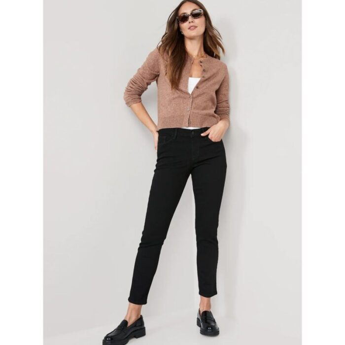 Old Navy Black Mid Rise Power Slim Straight Jeans