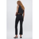 Zara Black High Rise Raw Hem Straight Jeans