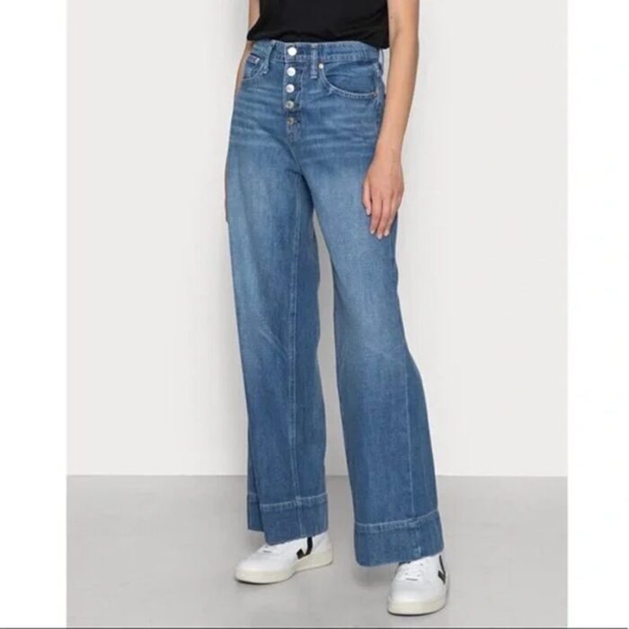 Gap Blue Button Up High Rise Wide Leg Washwell Jeans