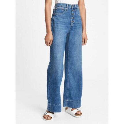 Gap Blue Button Up High Rise Wide Leg Washwell Jeans