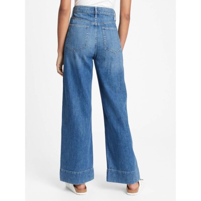 Gap Blue Button Up High Rise Wide Leg Washwell Jeans