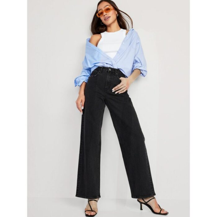 F.A Dark Grey High Rise Wide Leg Jeans