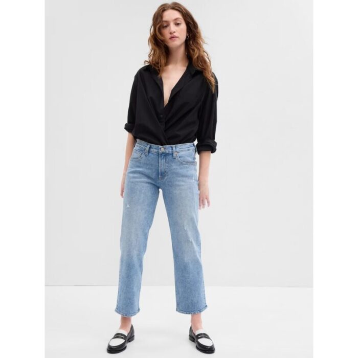 Gap Light Wash High Rise Classic Straight Ripped Jeans