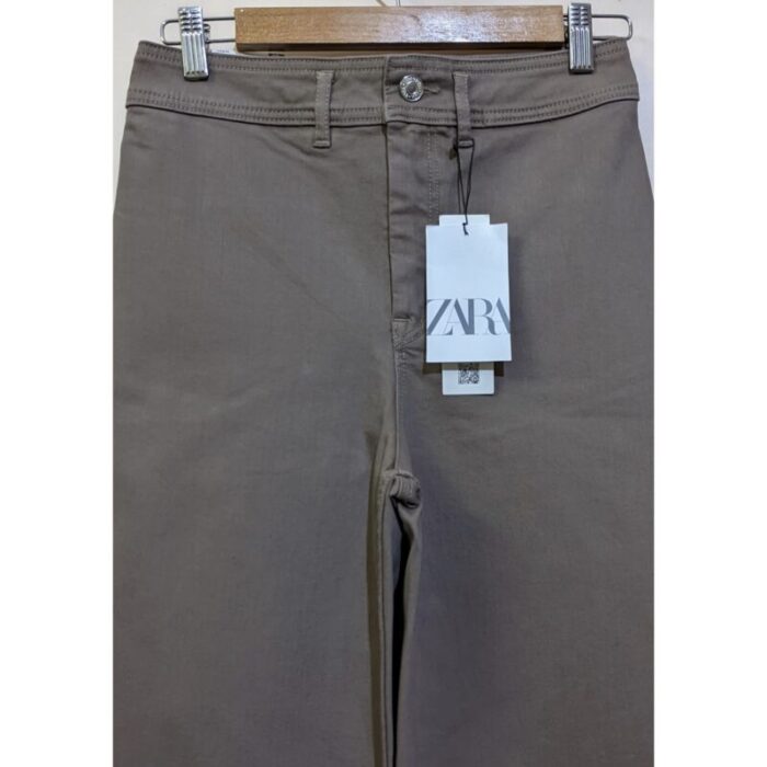 Zara Brown High Rise Wide Leg Crop Hem Jeans