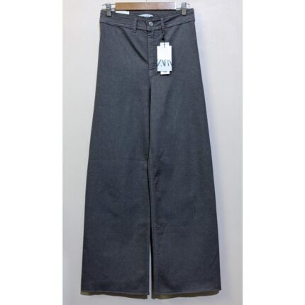 Zara Grey Formal High Rise Wide Leg Crop Jeans