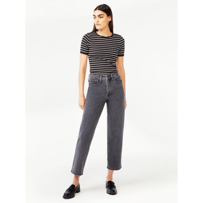 F.A Grey Super High Rise Crop Wide Straight Jeans
