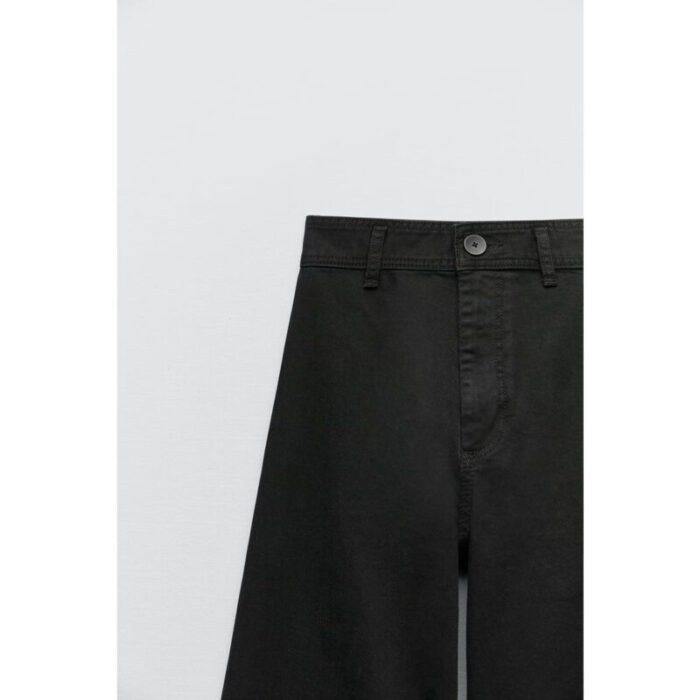 Zara Black Marine High Rise Wide Leg Crop Jeans