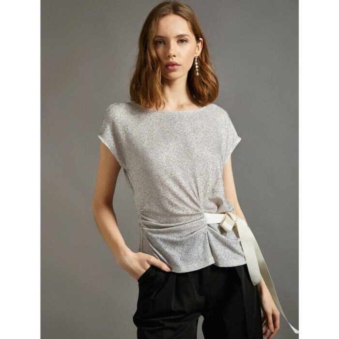 Koton Cream Tie Waisted Sequin Blouse