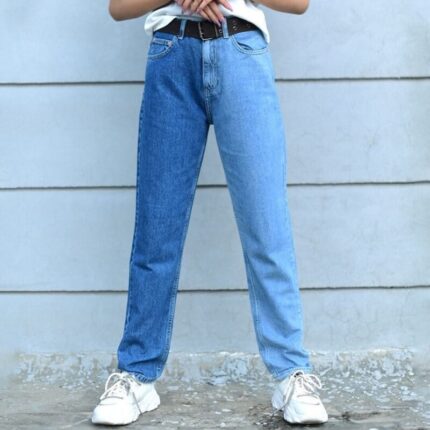T.W Two Tone High Waisted Mom Jeans