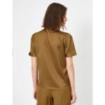 Koton V-Neck Olive Satin Short Sleeve Blouse