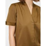Koton V-Neck Olive Satin Short Sleeve Blouse
