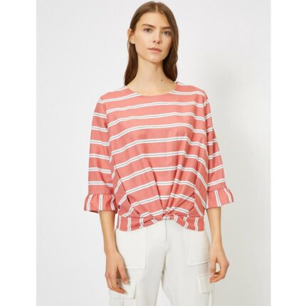 Koton Round Neck Pink White Striped Blouse