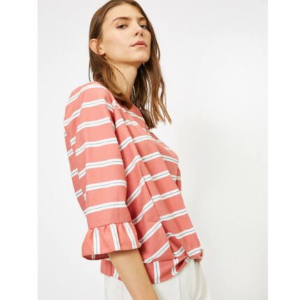 Koton Round Neck Pink White Striped Blouse