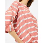 Koton Round Neck Pink White Striped Blouse
