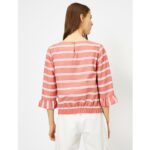 Koton Round Neck Pink White Striped Blouse