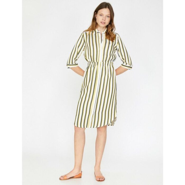 Koton Yellow White Stripe Short Dress