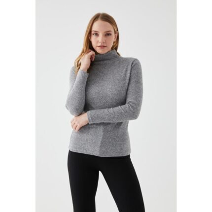 Heather Grey Turtleneck Ribbed Sweater
