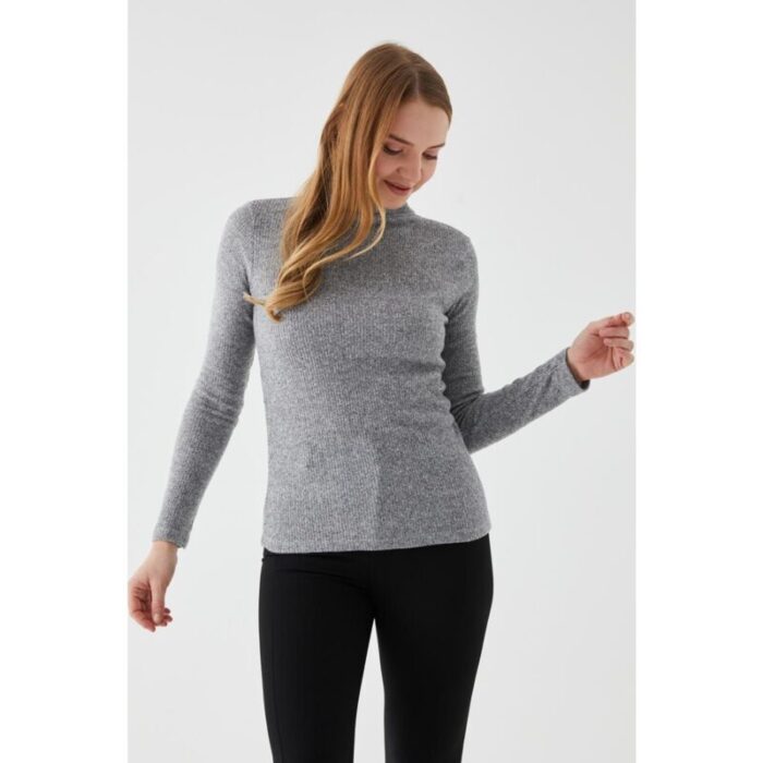 Heather Grey Turtleneck Ribbed Sweater