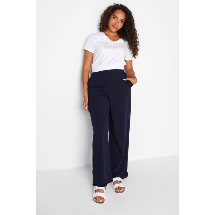 Bershka Navy High Rise Super Wide Leg Trouser
