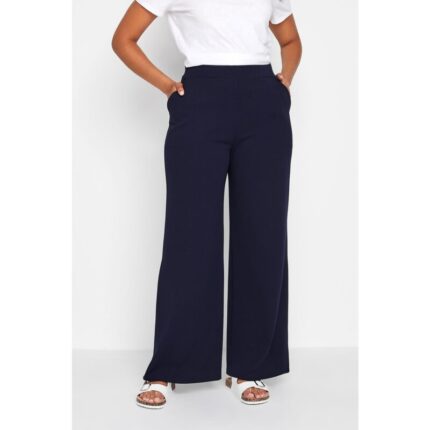 Bershka Navy High Rise Super Wide Leg Trouser