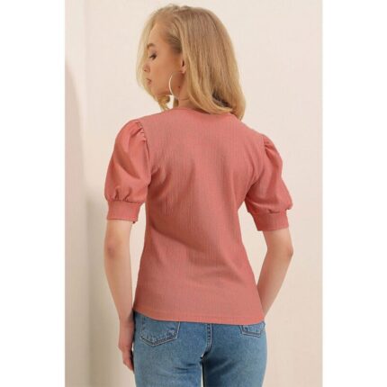 Square Collar Dried Rose Knitted Blouse