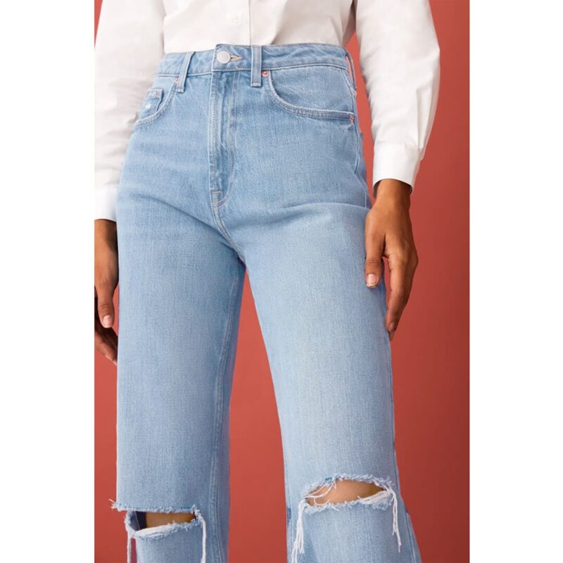 F&F Blue High Rise Straight Crop Ripped Jeans