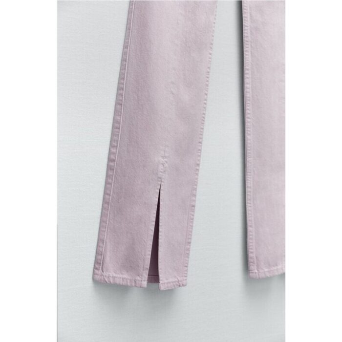 Zara Light Pink High Rise Flare Slit Hem Jeans