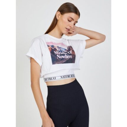 Tally Weijl White Cropped Printed T Shirt