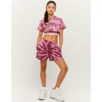 Tally Weijl Pink Crop Tie & Die Oversized T Shirt