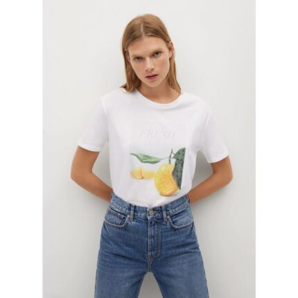 Mango White Fresh Fruit Printed T Shirt