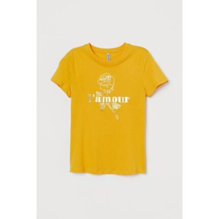 H&M Dark Yellow Lamour Printed T Shirt