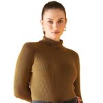 Caramel Ribbed Basic High Neck