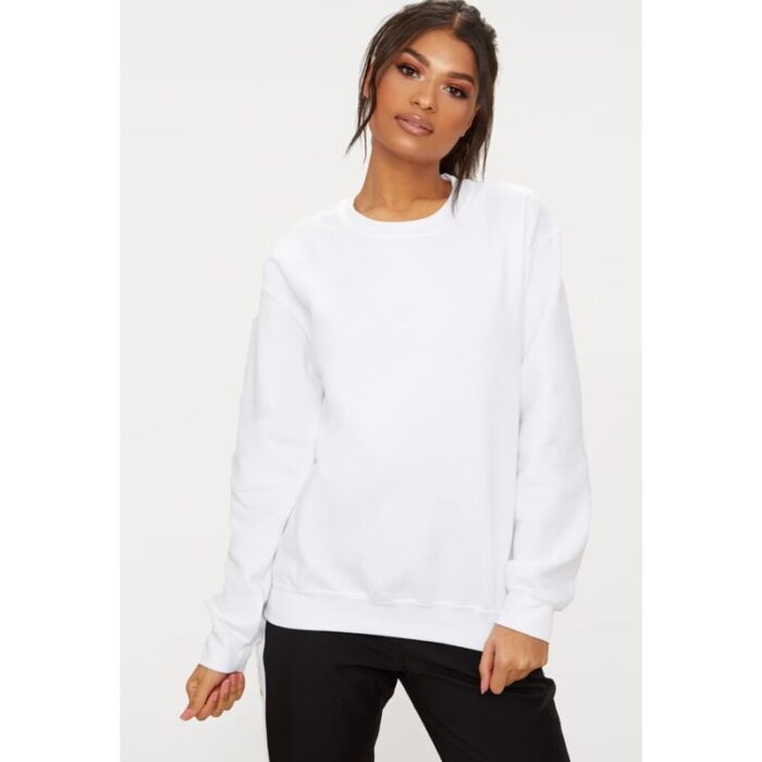 White Basic Crewneck Sweatshirt