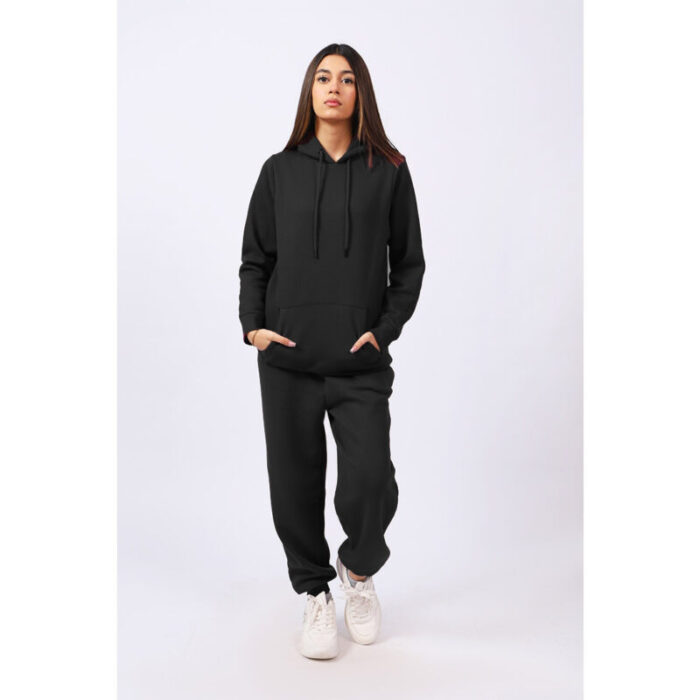 Black Basic Fleece Tracksuit Hoodie Trouser