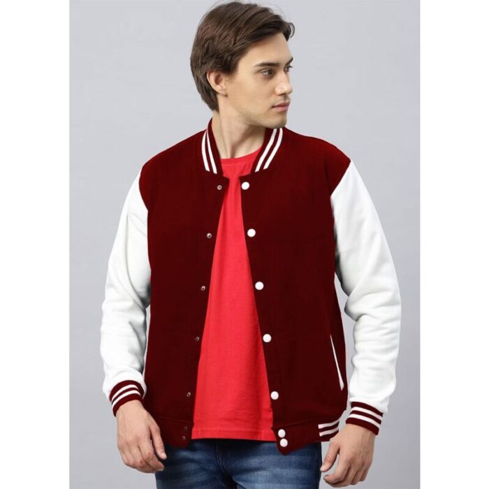 LA Maroon and White Varsity Baseball Jacket