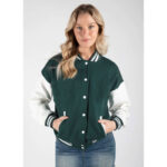 Bottle Green and White Varsity Baseball Jacket