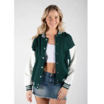 Bottle Green and White Varsity Baseball Jacket