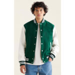 Bottle Green and White Varsity Baseball Jacket