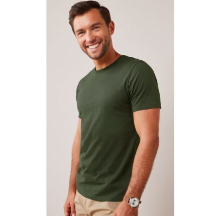 LA Olive Green Basic Round Neck T-Shirt.