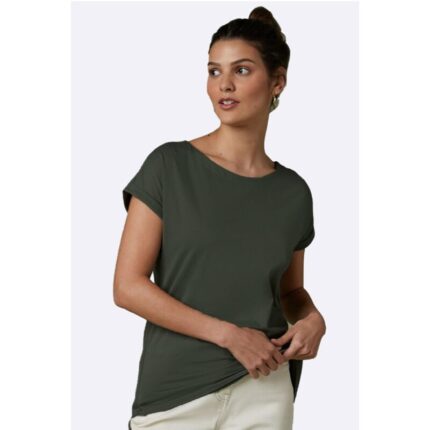 Khaki Green Basic Round Neck T-Shirt