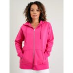 Shocking Pink Basic Kangaroo Pocket Zipper Hoodie.