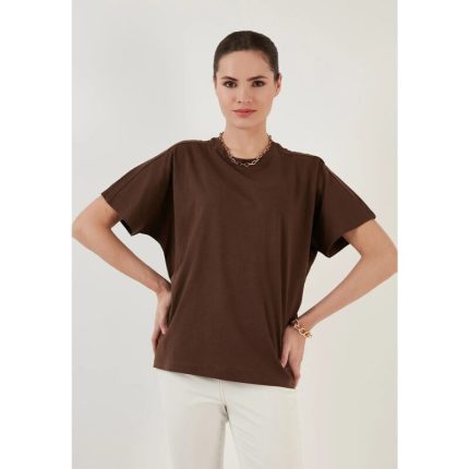 Brown Oversized Basic Round Neck T-Shirt