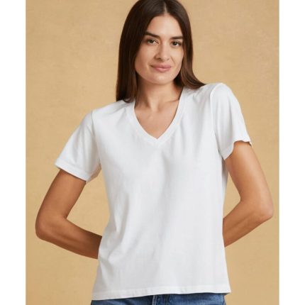 White Basic V-Neck Cotton T Shirt