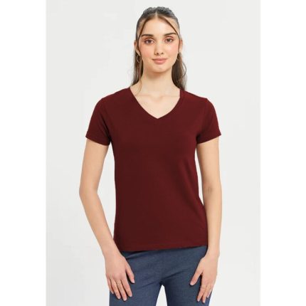 Maroon Basic V-Neck Cotton T Shirt